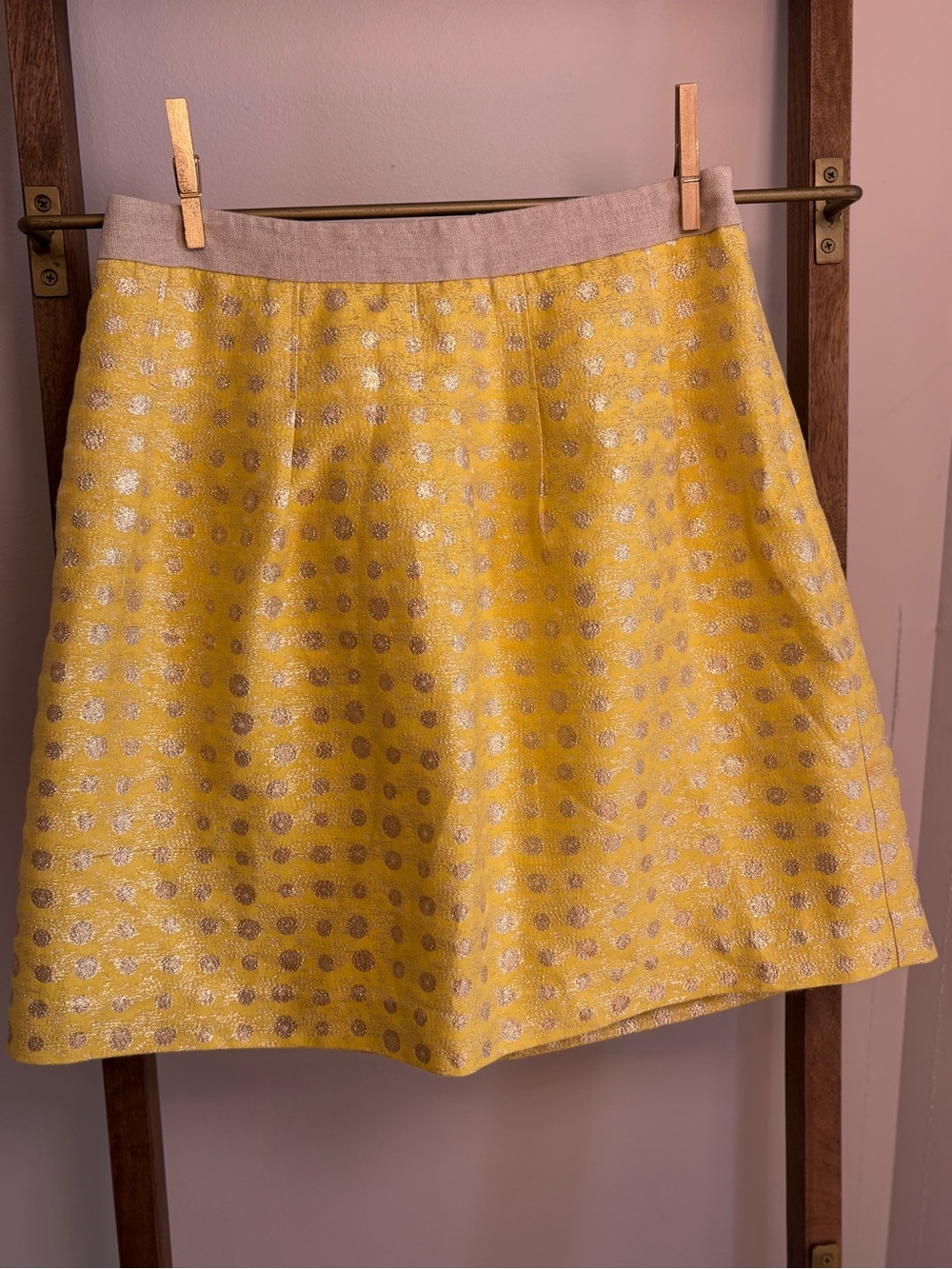 LOFT Yellow Metallic Polka Dot A-Line Skirt